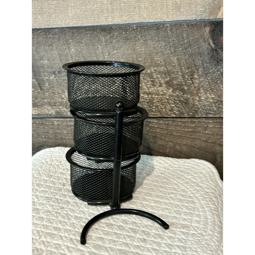 Y2K Era Rubbermaid 3‎ Tier Mesh Swivel Desk Organizer Black Metal Office Storage